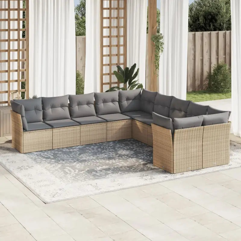Gepoedercoat staal Lounge Set met poly rattan voor comfortabele zitervaring - Beige en grijs / Zonder tafel - Tuinsets