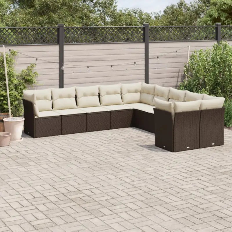 Gepoedercoat staal Lounge Set met poly rattan voor comfortabele zitervaring - Bruin en crème / Zonder tafel - Tuinsets