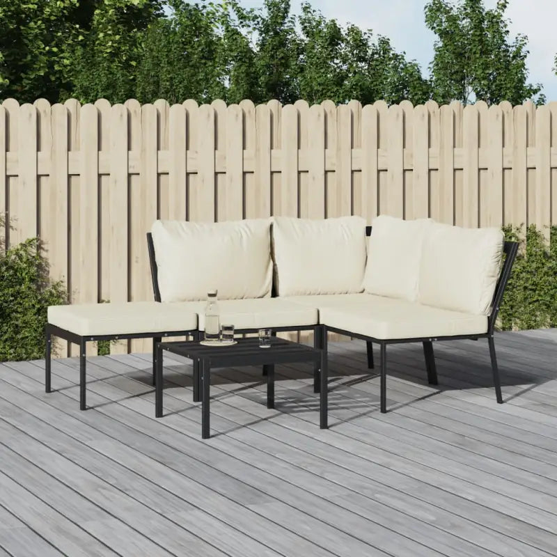 Gepoedercoat staal loungeset met aantrekkelijke afmetingen voor je tuin - Zand / hoek + 2x voetensteun + 2x midden