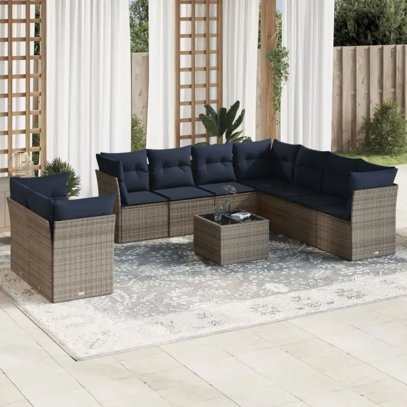 Gepoedercoat staal loungeset met poly rattan voor een comfortabele zitervaring - Beige en grijs / Met tafel - Tuinsets