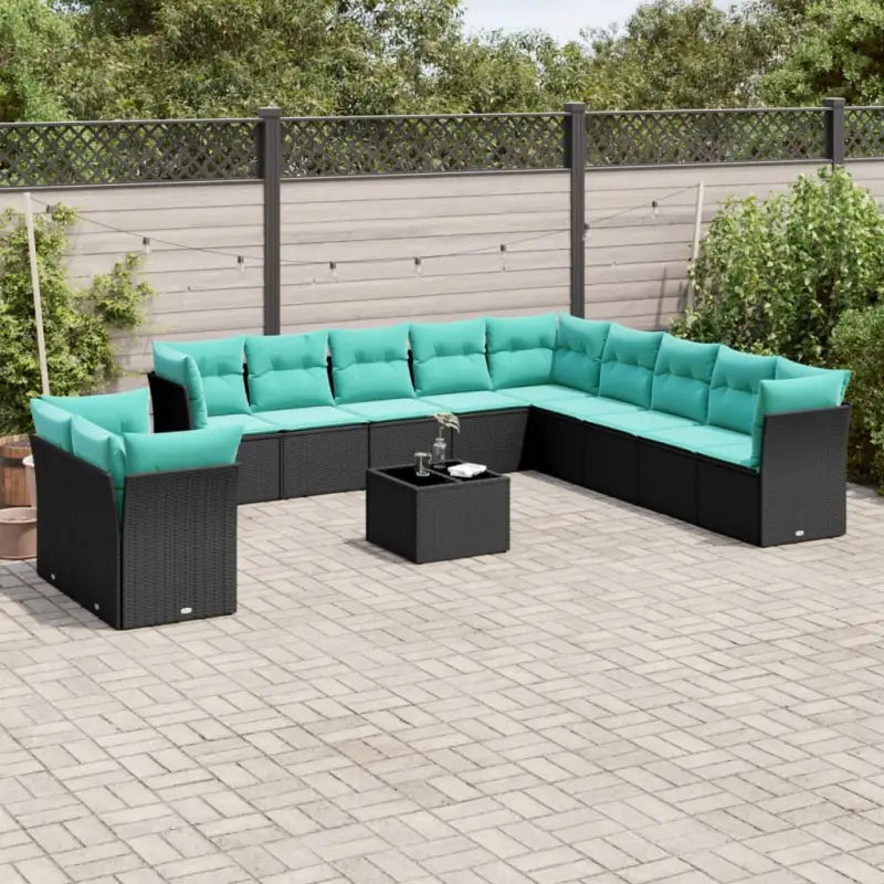 Gepoedercoat staal loungeset met poly rattan voor een comfortabele zitervaring - Zwart en blauw / Met tafel - Tuinsets