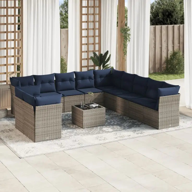 Gepoedercoat staal loungeset met poly rattan voor een comfortabele zitervaring - Beige en grijs / Met tafel - Tuinsets