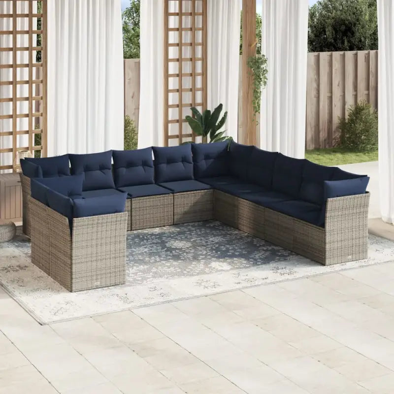 Gepoedercoat staal loungeset met poly rattan voor een comfortabele zitervaring - Beige en grijs / Zonder tafel