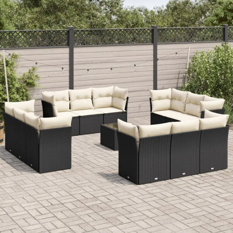 Gepoedercoat staal tuin loungerset met poly rattan en comfortabele zitervaring - Zwart en crème / Met tafel - Tuinsets