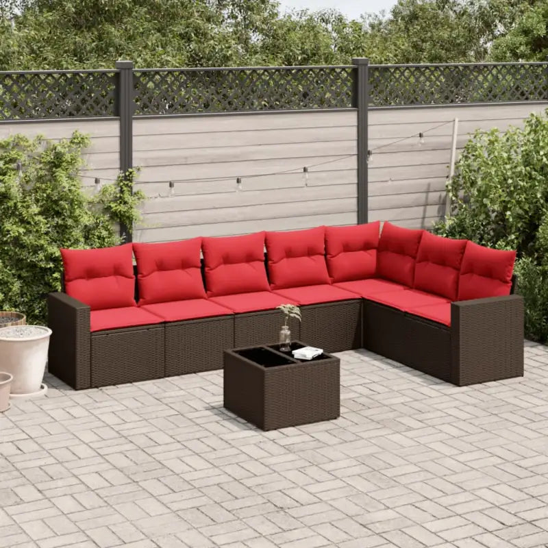 Gepoedercoat stalen tuinset in bruin met comfortabele afmetingen - Bruin en rood / Met tafel - Tuinsets