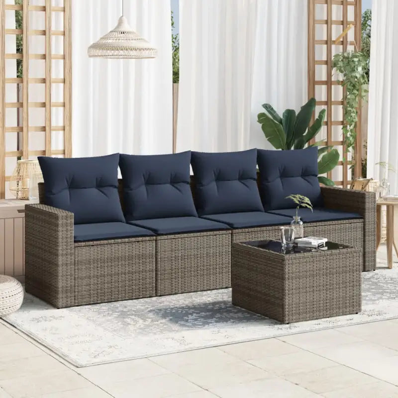 Gepoedercoat stalen tuinset met poly rattan voor comfortabele zitervaring - Beige en grijs / Met tafel - Tuinsets