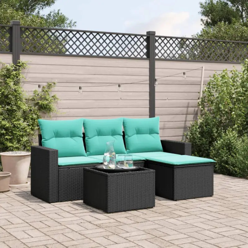 Gepoedercoate stalen tuinbank in grijs materiaal met comfortabele afmetingen - Zwart en blauw / Met tafel - Tuinsets