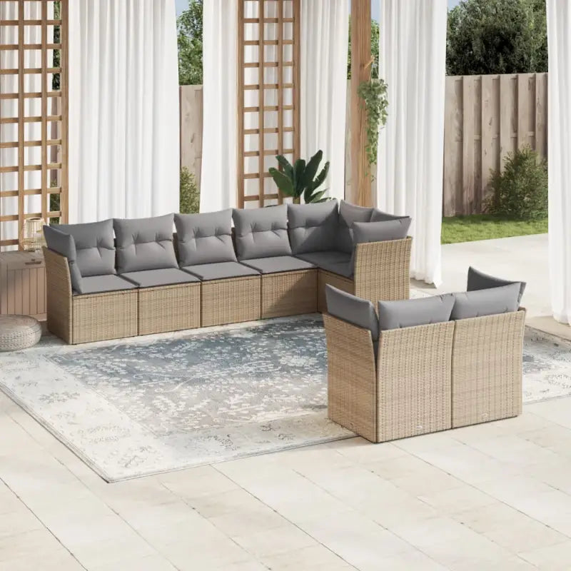 Gepoedercoate tuinset met poly rattan voor een comfortabele zitervaring - Beige en grijs / Zonder tafel - Tuinsets