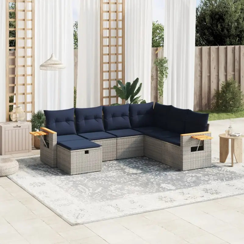 Gepoeerdcoat staal loungeset voor tuin of terras met grijs materiaal - Grijs en blauw / Zonder tafel - Tuinsets