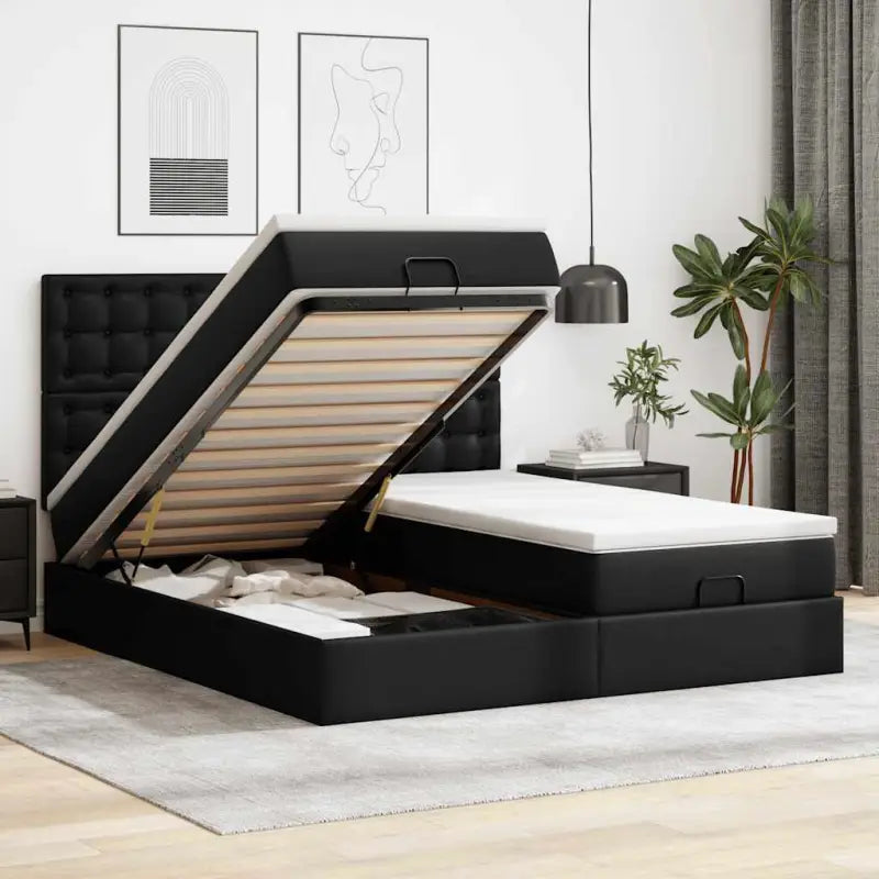 Grijs ottomaan bed met ruime opbergruimte en comfortabel matras - Zwart / 180 x 200 cm - Bedden & bedframes