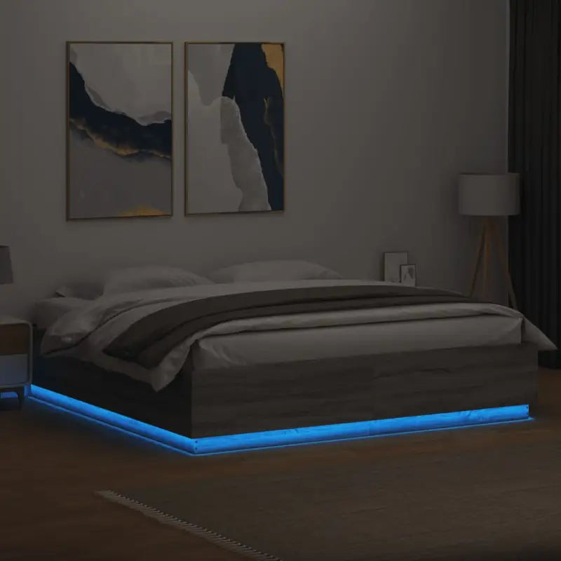 Grijs Sonoma Eiken Bedframe met RGB LED Verlichting - Bedden & bedframes