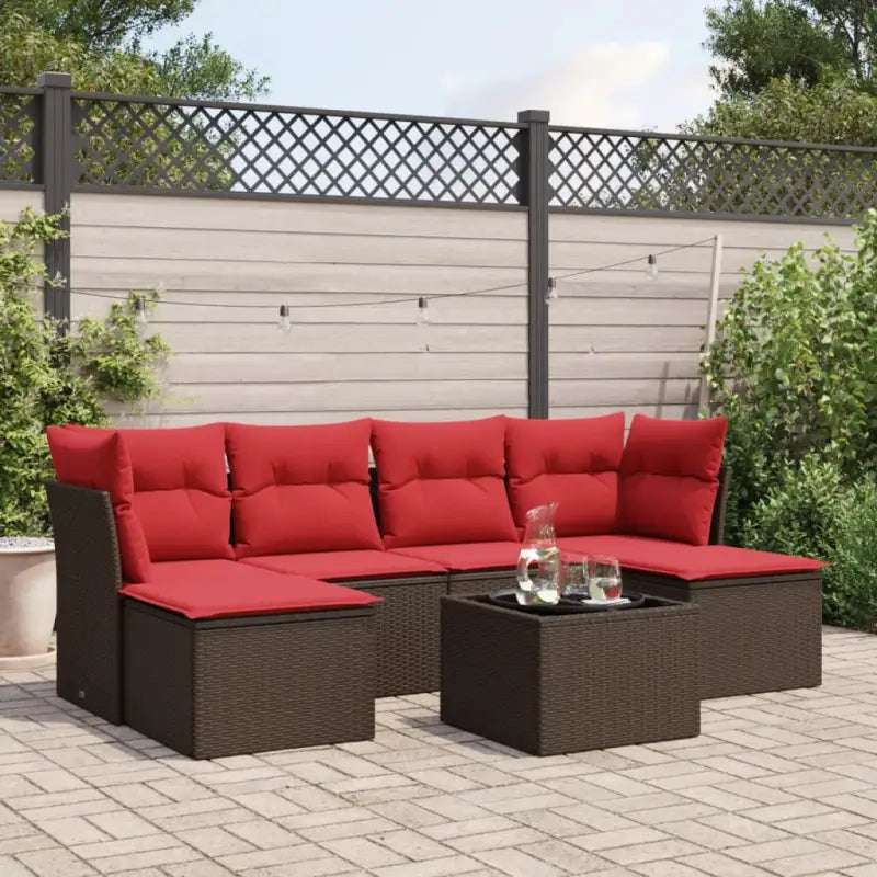 Grijze loungeset met gepoedercoat staal en waterdichte tas voor tuin - Bruin en rood / Met tafel - Tuinsets