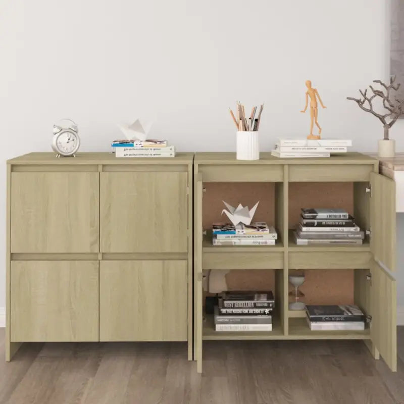 Grijze Sonoma dressoir in bewerkt hout met minimalistisch design - Sonoma eiken / 1 - Dressoirs & buffetkasten