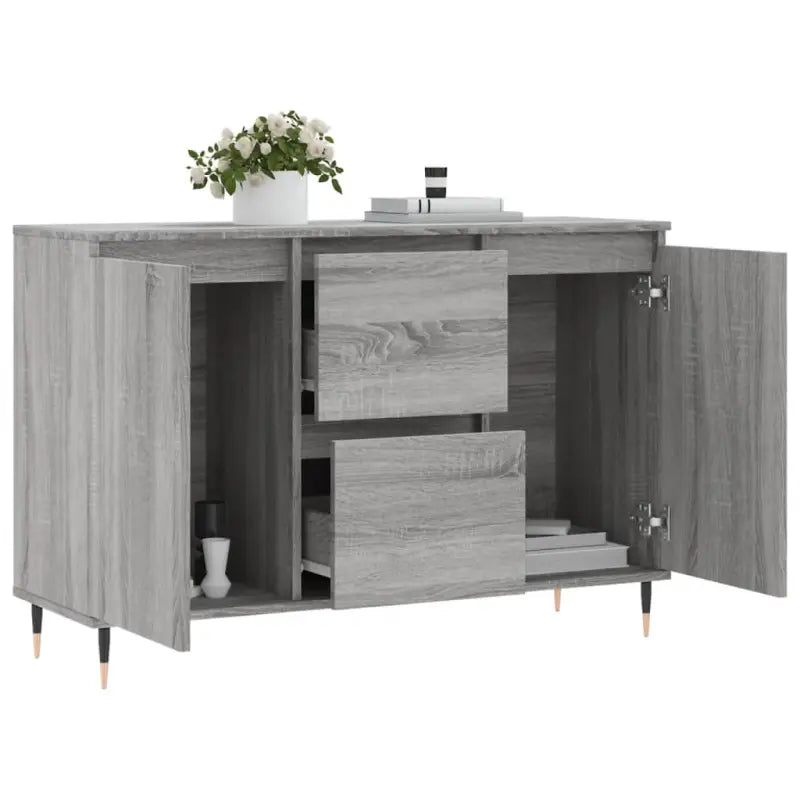 Grijze Sonoma dressoir met bewerkt hout en ijzeren poten - Dressoirs & buffetkasten