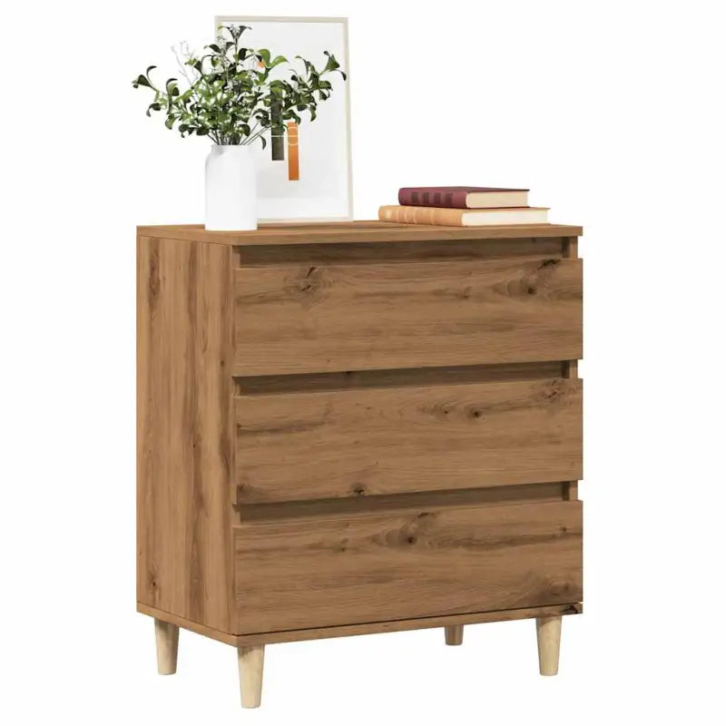 Grijze Sonoma dressoir met houten poten en bewerkt hout - artisanaal eikenkleurig / 1 - Dressoirs & buffetkasten