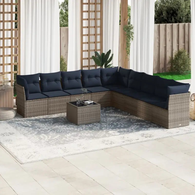 Grote Loungeset in Grijs Materiaal met Waterdichte Tas en Gepoedercoat Staal - Grijs / Met tafel - Tuinsets