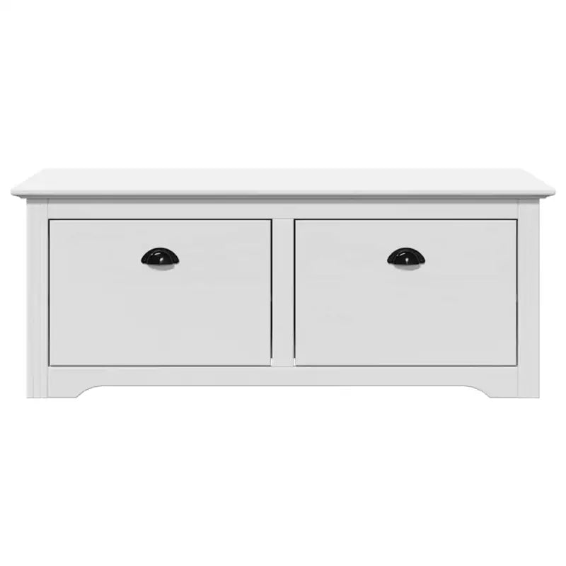 Halbank van massief grenenhout met metalen handgrepen en bewerkt hout - Opberg- & halbankjes