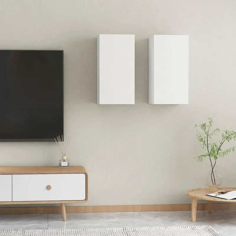 Hangende Tv-meubel van bewerkt hout voor een trendy woonkamer sfeer - Wit / 2 / 60 cm - Tv-meubels