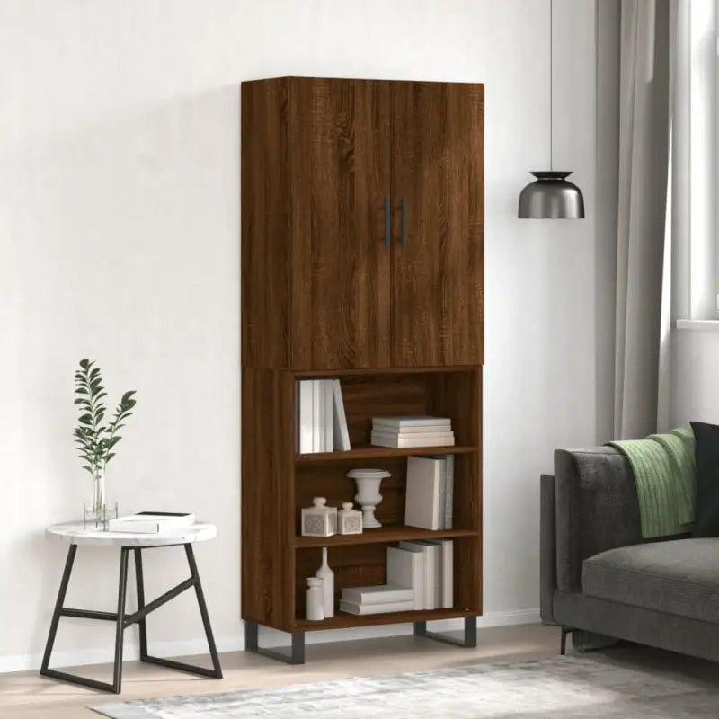 Hoge kast grijs sonoma van bewerkt hout met unieke charme - bruin eikenkleur / 1 / 3 schappen - Dressoirs & buffetkasten