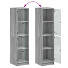 Hoge kast met glazen deuren in Grijs Sonoma Eiken stijl - Dressoirs & buffetkasten