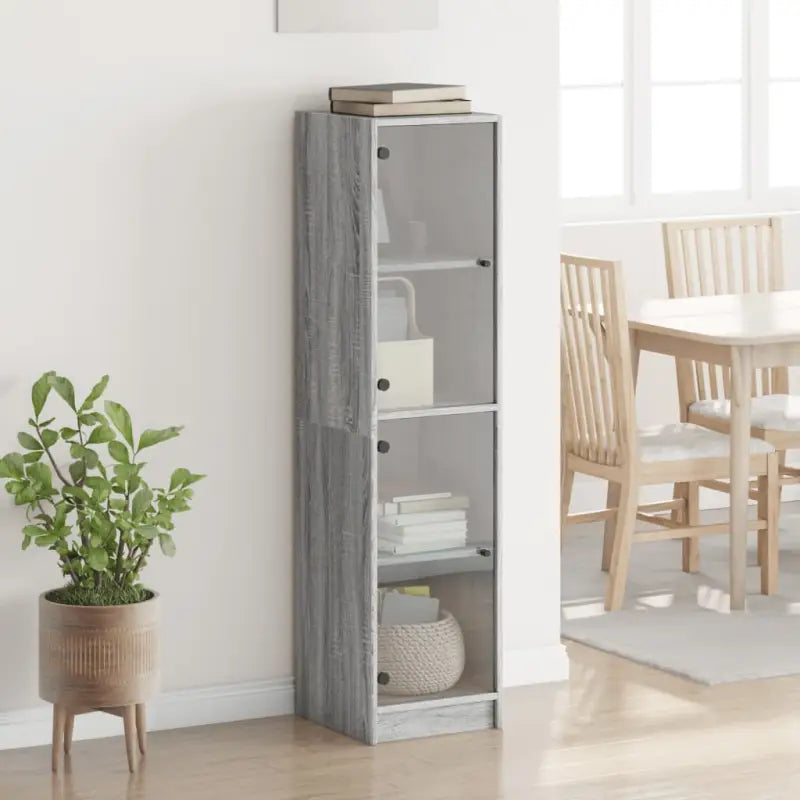 Hoge kast met glazen deuren in Grijs Sonoma Eiken stijl - Dressoirs & buffetkasten