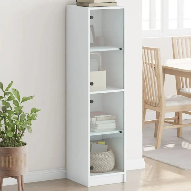 Hoge kast met glazen deuren in Grijs Sonoma Eiken stijl - Wit / 1 - Dressoirs & buffetkasten