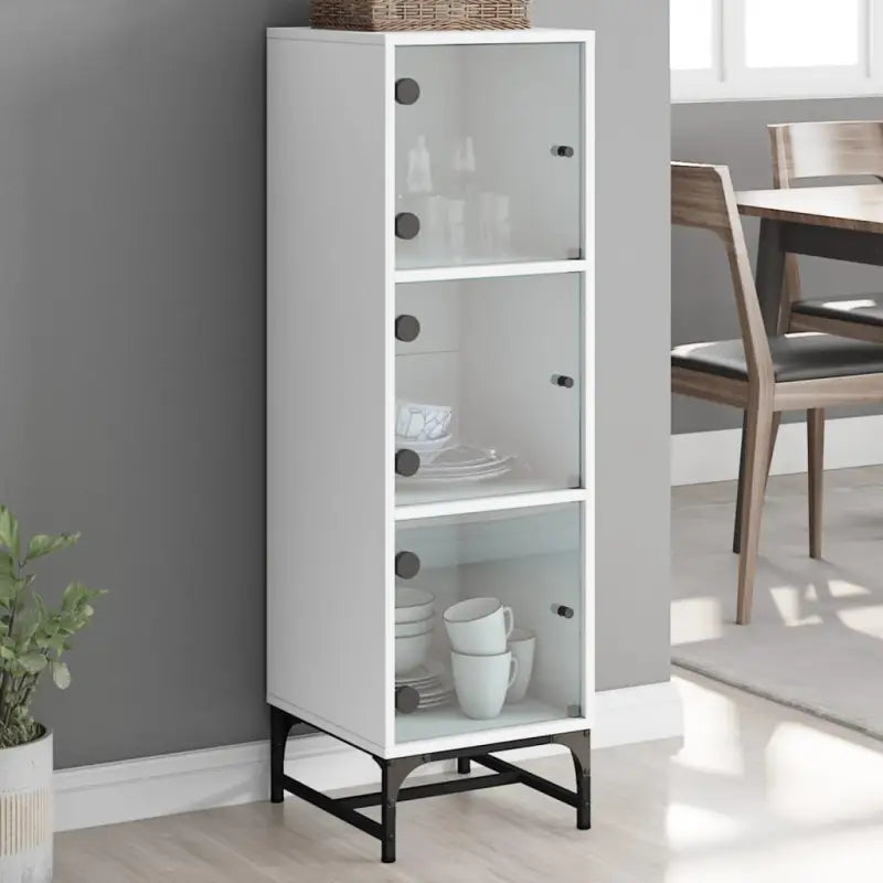 Hoge kast met glazen deuren voor een trendy en duurzame uitstraling - Wit / 1 - Dressoirs & buffetkasten