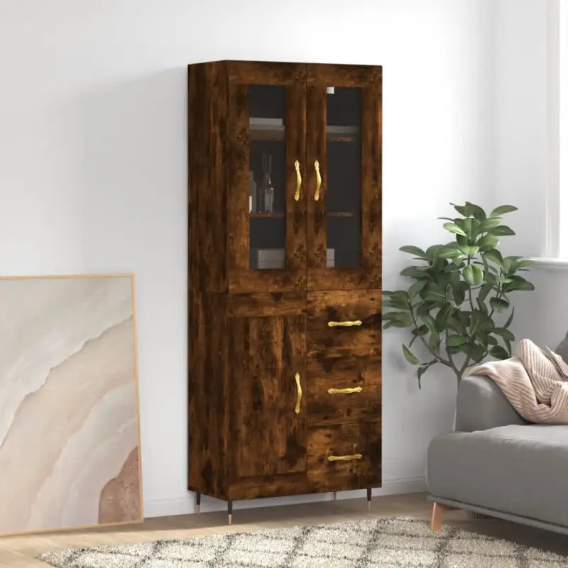 Hoge kast van bewerkt hout met unieke charme en duurzame kwaliteit - Gerookt eiken / 1 / 1 houten deur 3 lades