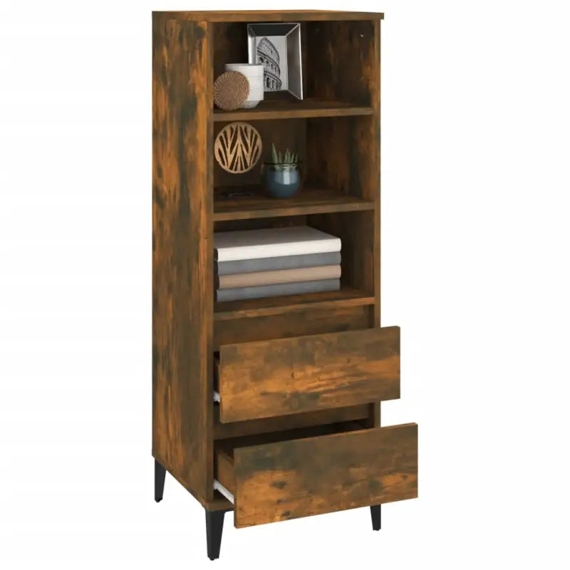 Hoge kast van gerookt eiken en bewerkt hout voor elegant interieur - Dressoirs & buffetkasten