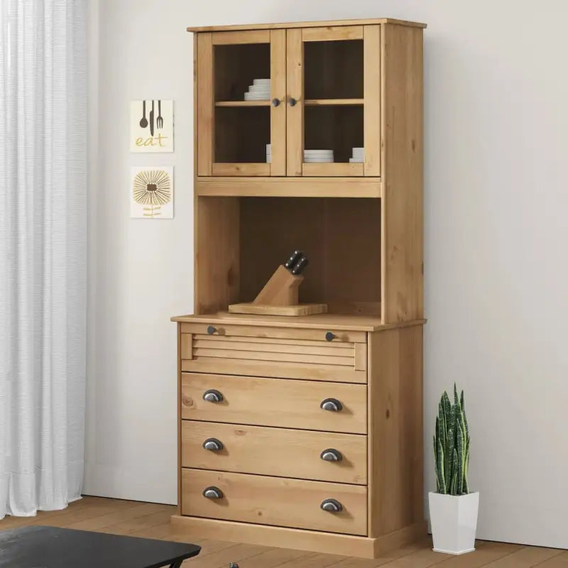 Hoge kast van massief grenenhout met ruime afmetingen deur - Bruin / 1 / met 4 lades - Dressoirs & buffetkasten