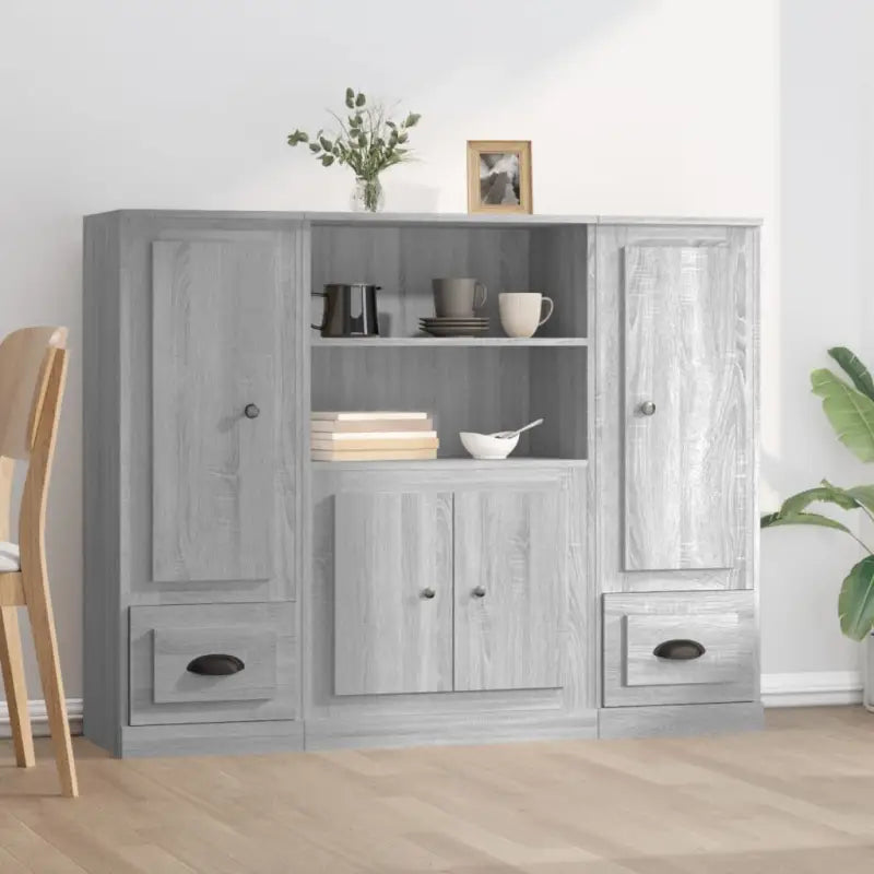 Hoge kasten van bewerkt hout voor een stijlvolle bestaande interieur - Grijs sonoma / 3 - Dressoirs & buffetkasten