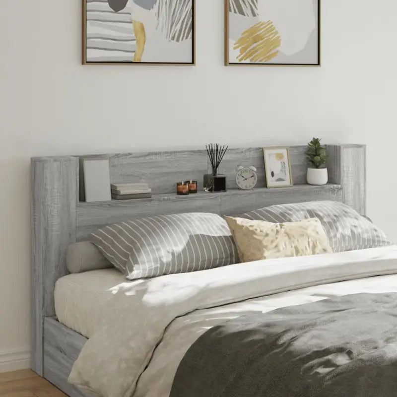Hoofdborden met RGB LED-verlichting voor een moderne slaapkamer uitstraling - Grijs sonoma / 200 x 16.5 x 103.5 cm / 1