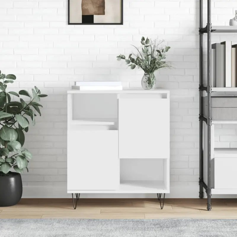 Hoogglans wit dressoir met bewerkt hout en ijzeren poten - Wit / 1 - Dressoirs & buffetkasten