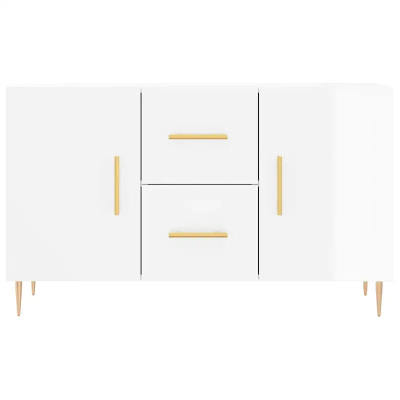 Hoogglans wit dressoir met bewerkt hout en metalen poten - Dressoirs & buffetkasten