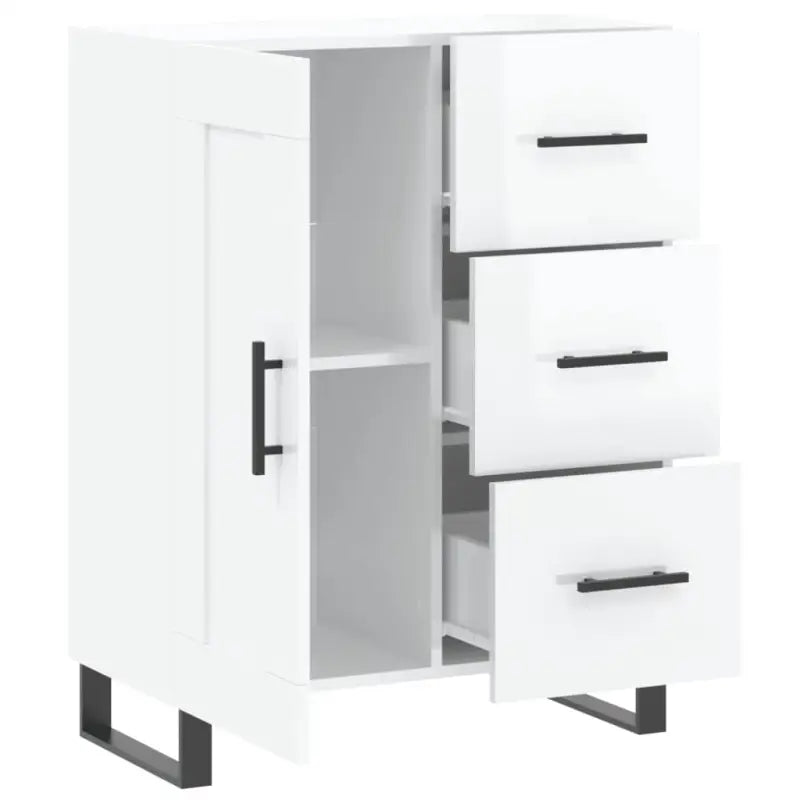 Hoogglans wit dressoir met metalen poten en bewerkt hout - Dressoirs & buffetkasten