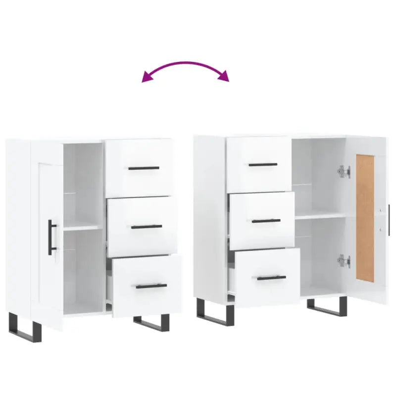 Hoogglans wit dressoir met metalen poten en bewerkt hout - Dressoirs & buffetkasten