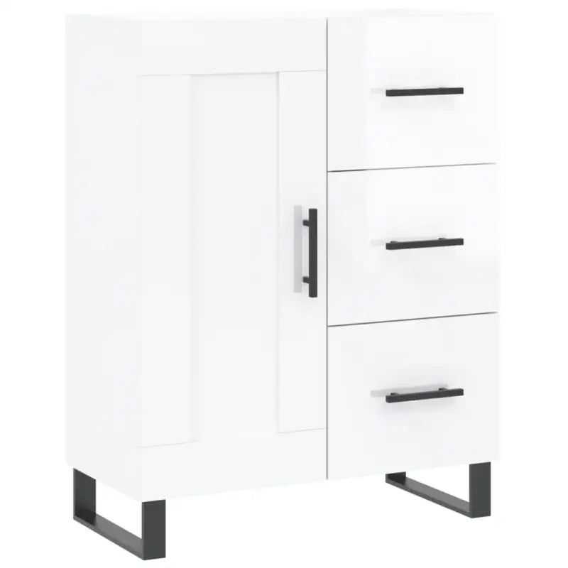 Hoogglans wit dressoir met metalen poten en bewerkt hout - Dressoirs & buffetkasten