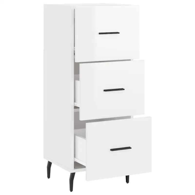 Hoogglans wit dressoir met metalen poten en bewerkt hout - Dressoirs & buffetkasten