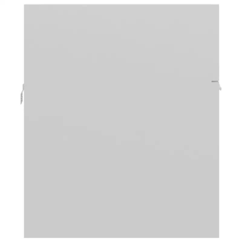 Hoogglans witte badkamermeubelset met hoge kast en bewerkt hout - Badkamermeubelsets