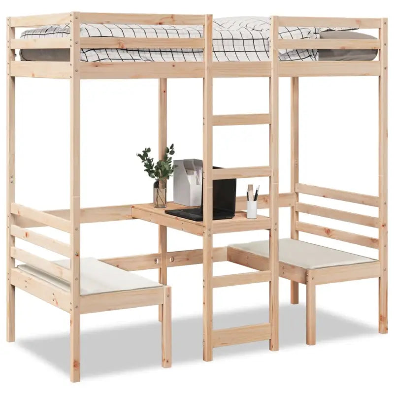 Hoogslaper met bureau in massief grenenhout voor beperkte ruimte - Naturel / 75 x 190 cm - Bedden & bedframes