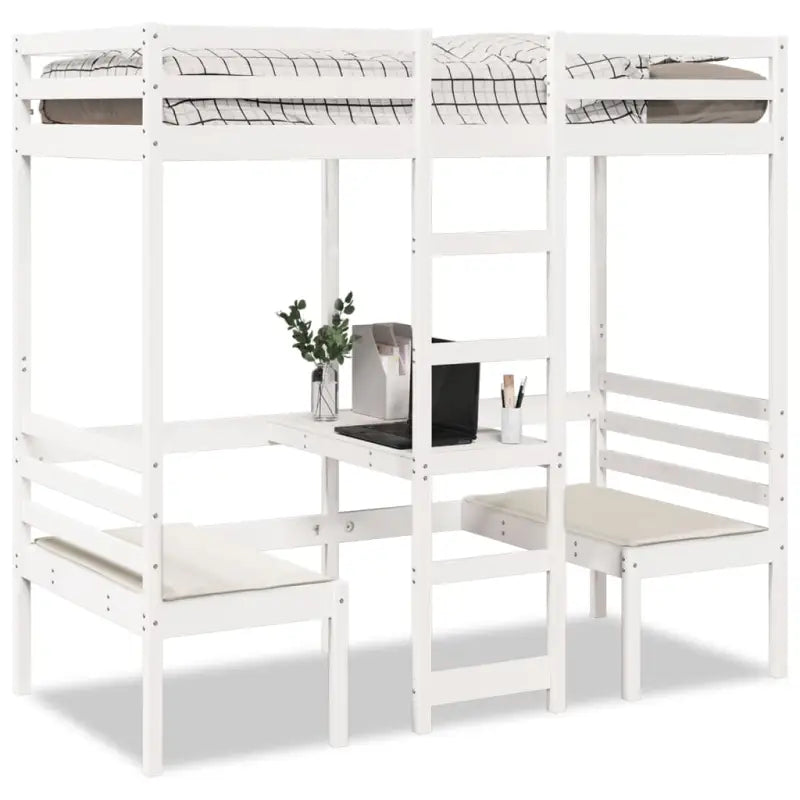 Hoogslaper met bureau in massief grenenhout voor beperkte ruimte - Wit / 90 x 190cm cm - Bedden & bedframes