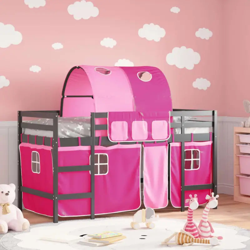 Hoogslaper voor kinderen van massief grenenhout met ruimtebesparing - Zwart en roze / 90 x 190 cm - Bedden & bedframes