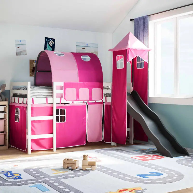 Hoogslaper voor kinderen van massief grenenhout met ruimtelijke functie - Wit en roze / 80 x 200 cm - Bedden & bedframes