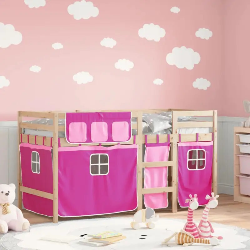 Hoogslaper voor kinderen van massief grenenhout met stabiliteit - Roze / 90 x 190 cm - Bedden & bedframes