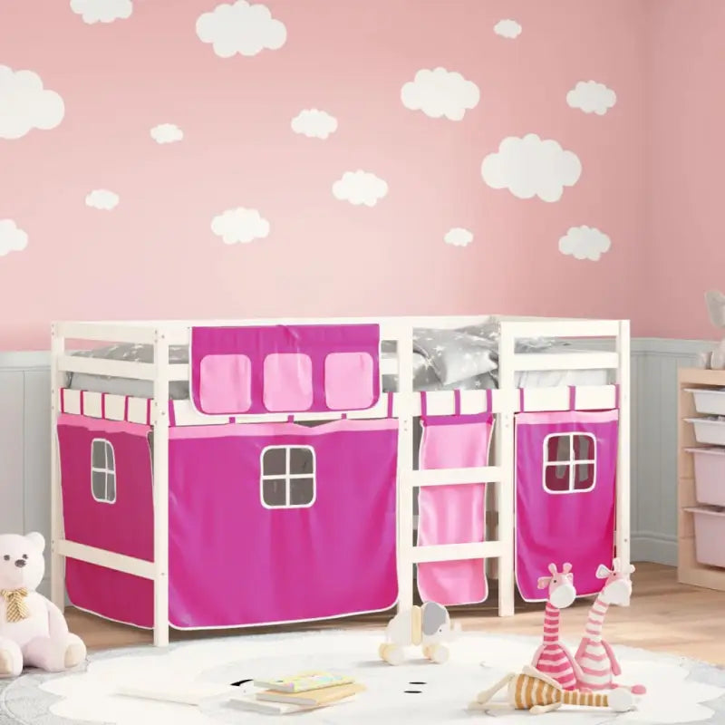 Hoogslaper voor kinderen van massief grenenhout met stabiliteit - Wit en roze / 90 x 190 cm - Bedden & bedframes