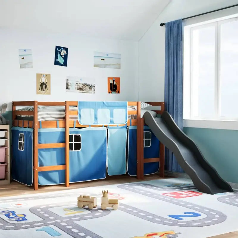 Hoogslaper voor Kinderen van Massief Grenenhout voor Ruimtebesparing - Bruin en blauw / 90 x 190 cm - Bedden & bedframes