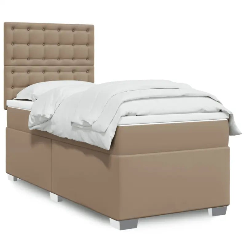 Hoogte verstelbaar boxspringbed met duurzaam kunstleer en comfortabele materiaal vulling - Cappuccino / 90 x 190 cm