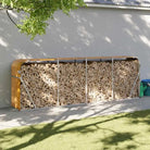 Houtblokhouder van gegalvaniseerd staal voor nette opslag - wood look / 300 x 45 x 100 cm - Brandhoutrekken