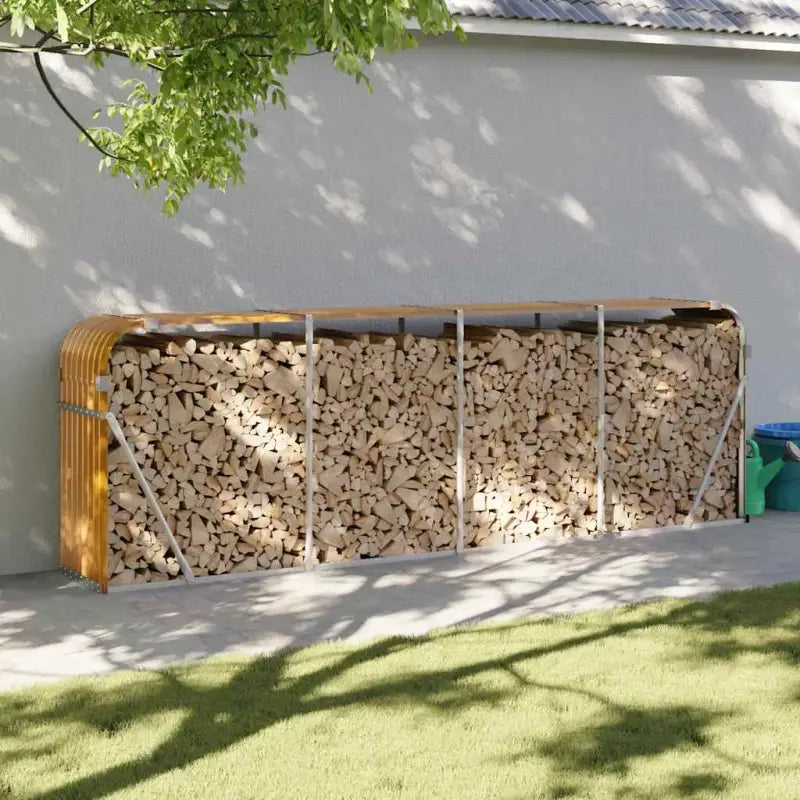 Houtblokhouder van gegalvaniseerd staal voor nette opslag - wood look / 300 x 45 x 100 cm - Brandhoutrekken