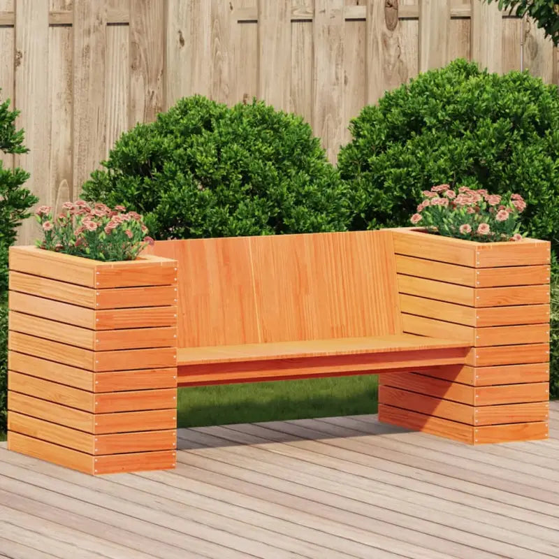 Houten bankje met plantenbakken van massief grenenhout voor tuin - Wasbruin / 1 - Loungebanken